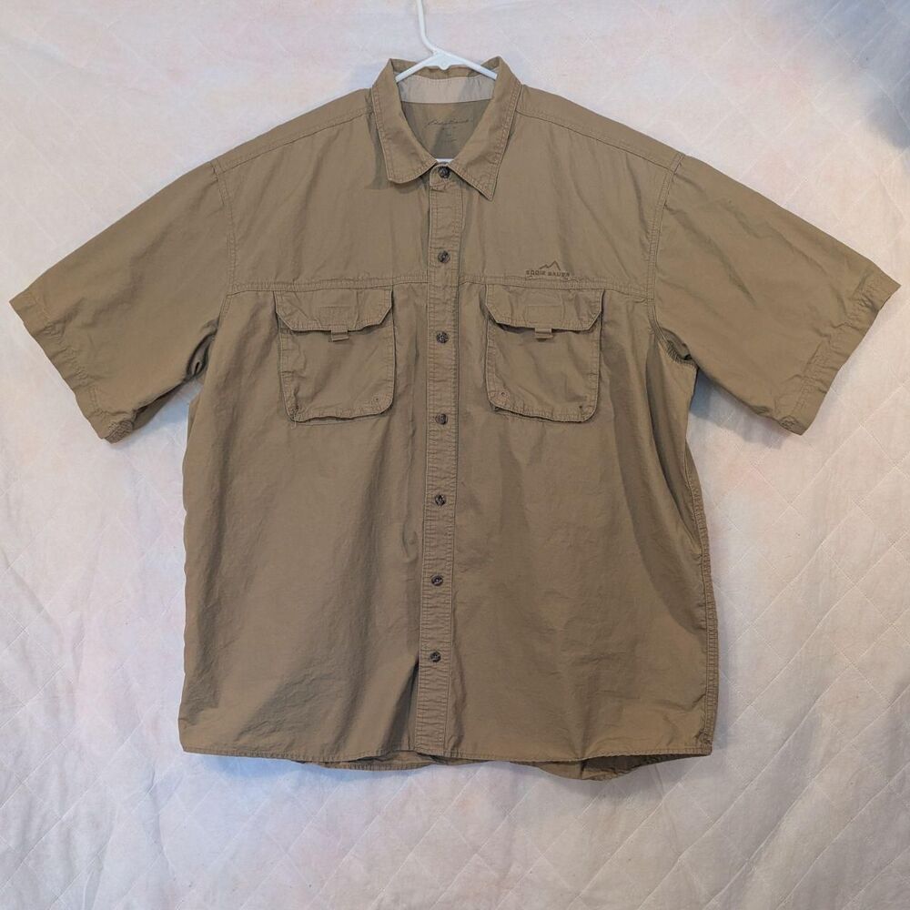 Eddie Bauer Men's Short Sleeve Green Button-Up XXL